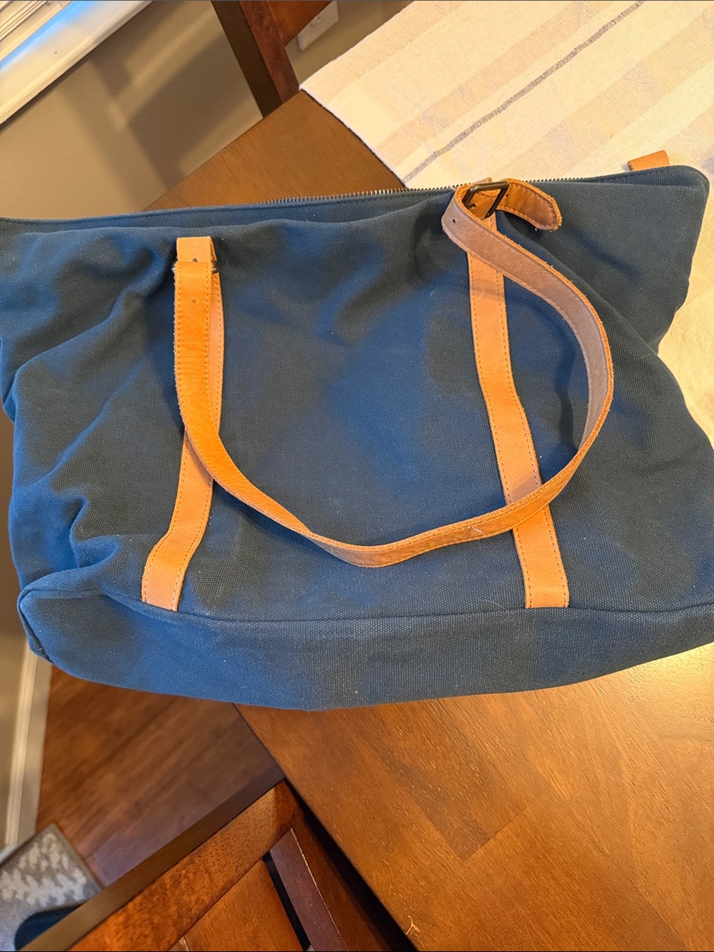 Hearth & Hand with Magnolia Navy Canvas Tote with Tan Leather Straps